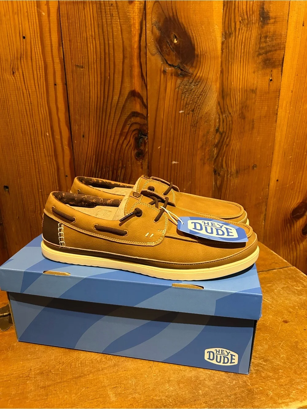 Hey Dude Casual Boat Shoes in Tan with Cream Soles